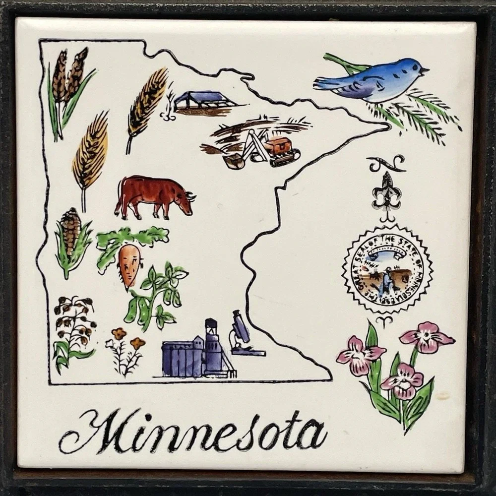 Vintage 1970s Minnesota State Souvenir Tile Wall Hanging Trivet Enesco Japan‎